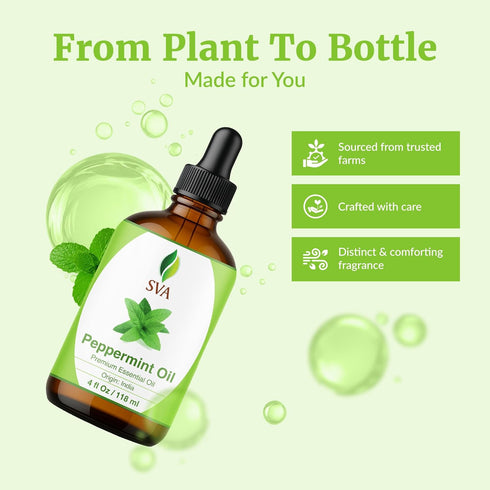 SVA Peppermint Essential Oil, 4 Fl Oz, 100% Natural for Diffuser, Hair Care, Skin Care, Aromatherapy, Soap and Candle