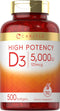 Carlyle Vitamin D3 5000 IU Softgels, 500 Count, Value Size, Non-GMO & Gluten Free, High Potency Formula, 125mcg