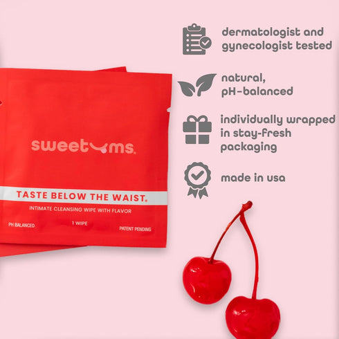 Pack 10 Sweetums Feminine Wipes For Women, Individually Wrapped - pH Balanced Flavored Intimate Wipes - of (Cherry)