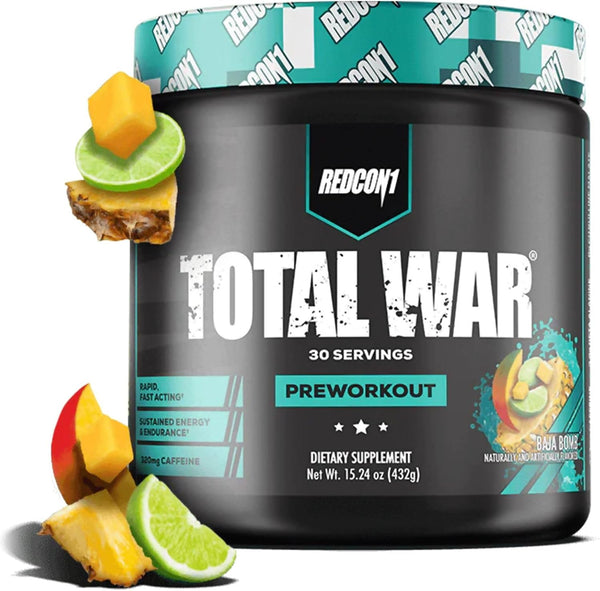 REDCON1 Total War Pre Workout Powder, Baja Bomb Flavor, Keto Friendly with 320mg Caffeine, Fast Acting (30 Servings)