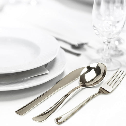 100 Pieces Silver Plastic Silverware Set, Heavy Duty Disposable Combo with 40 Forks, 30 Knives, 30 Spoons