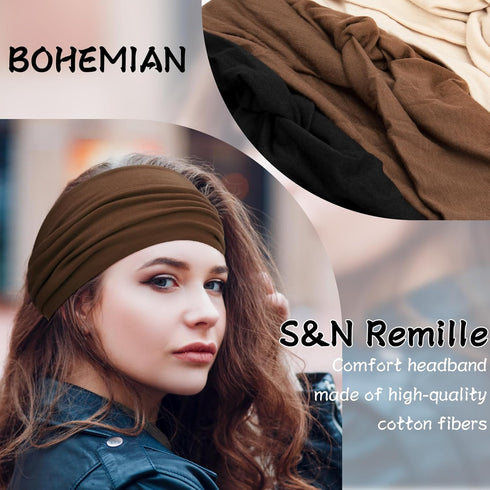 S&N Remille Wide Boho Headbands for Women, Extra Large Turban Hairband Accessories 3 Pack
