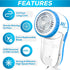 Fabric Shaver Lint Remover, AW union USB Powered Lint Shaver with 70" Cord and 2 Replacement Blades - Blue