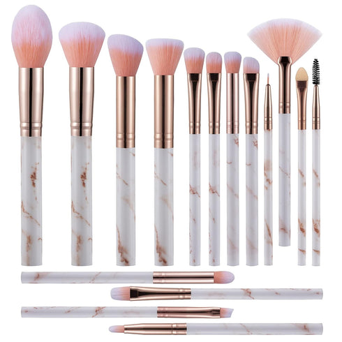 16PCs Marble Makeup Brushes Set, Premium Synthetic Kits for Foundation, Powder, Eyeshadow, Eyeliner, Blending