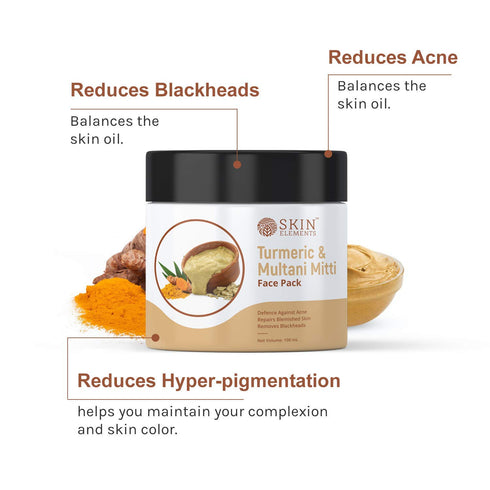 Skin Elements Fuller’s Earth & Turmeric Natural Face Pack for Healthy Glowing Skin, Reduces Dark Spots, 3.38 Fl. Oz