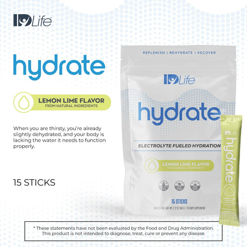IDLife Hydrate Instant Hydration Packets | (Lemon Lime) with Essential Electrolytes, 15 Sticks per Bag