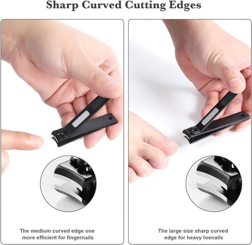 Nail Clippers Manicure Set - Sharp Stainless Steel Toenail and Fingernail Clippers with Metal Case
