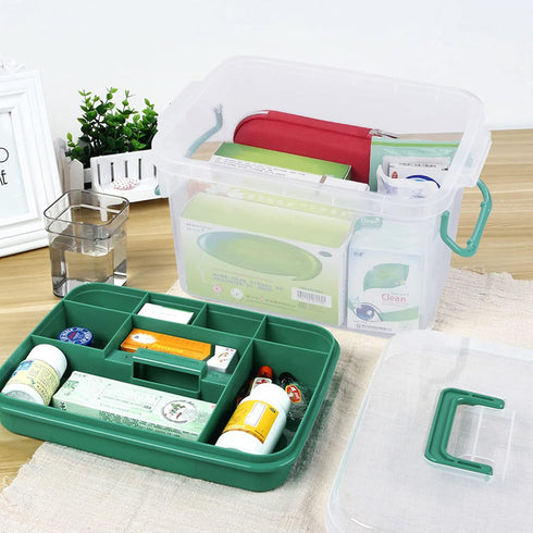 Qskely 1-Pack Clear Storage Box Container, Family First Aid Box Medicine Box Organizer