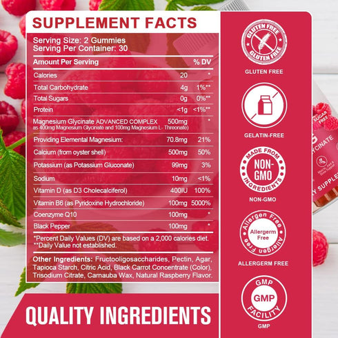 Magnesium Glycinate Gummies 400 mg with 100 mg Magnesium L-Threonate, Supports Calm, Sleep, Memory, 120 Gummies