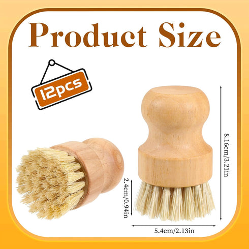 HANLANXUE 12 Packs Bamboo Dish Scrub Brushes, Full Circle Scrub Brush Wooden Dish Scrubber Brushes with Sisal Bristle