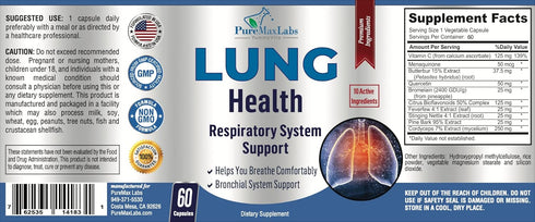 Lung Support Supplement, Lung Cleanse & Detox Formula for Clear Lungs and Comfortable Breathing, 60 Capsules