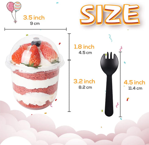Jnnzzggu 50 Pack 12oz Clear Plastic Cups with Dome Lids and Sporks No Hole Disposable Fruit Cups