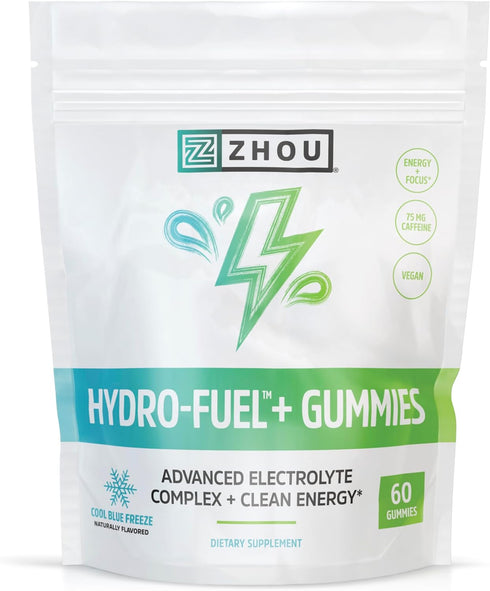 Zhou Nutrition Hydro-Fuel Plus Electrolyte Gummies, 75 mg Caffeine, Vegan, 20 Servings