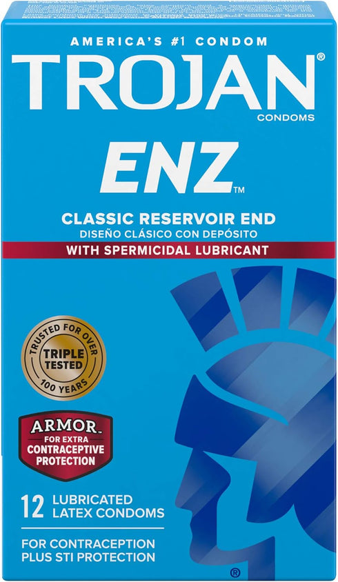 TROJAN ENZ Armor Spermicidal Lubricated Condoms - 12 Count (Packaging May Vary)