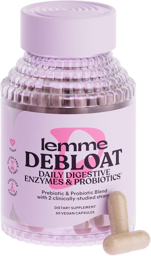 Lemme Debloat 3-in-1 Probiotic, Prebiotic & Digestive Enzyme Capsules - 60 ct for Bloating Relief