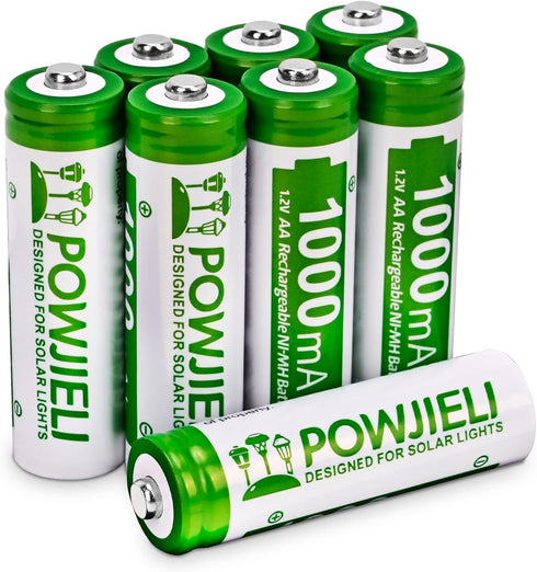 Ni-MH AA Rechargeable Batteries 1.2V 1000mAh, Pre-Charged Double A for Outdoor Solar Lights (Pack of 8)