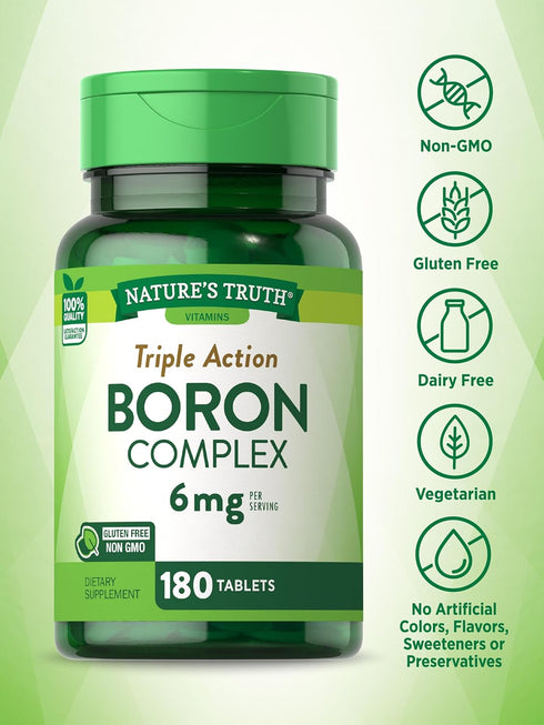 Triple Action Boron Complex | 6mg | 180 Count | Non-GMO & Gluten Free Mineral Support | by Nature's Truth