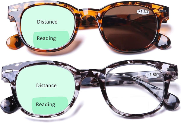 AQWANO 2 Pack Round Bifocal Reading Glasses, 3.0, UV400 Protection, Fashion Oversized Retro Sunglasses for Men Women