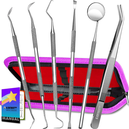 G.CATACC Dental Tools Hygiene Kit, Professional Stainless Steel Tooth Scraper Plaque Remover with Case