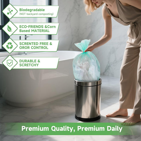 heihaily 6 100 Count Gallon Trash Bags Compostable Green - Medium Garbage Bags Strong Thick Bulk Biodegradable