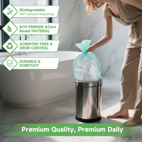 heihaily 2.6 100 Count 10 Gallon Small Trash Bags Bathroom - Green Mini Garbage Bags Biodegradable Compostable Liter