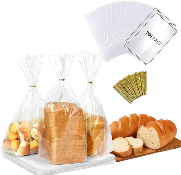PEOKPIPLE Reusable Bread Bags for Homemade Bread & Sandwich Bread 200 Pack Clear