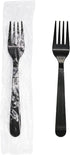 Party Essentials Individually Wrapped Black Plastic Utensil Sets, Heavy Duty Flatware Packs, 100 Sets