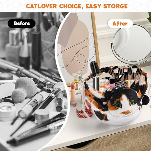 Openhaha Drawstring Travel Organizer - Cat Gift Cosmetic Pouch, Lay Flat Makeup Bag for Cat Lovers