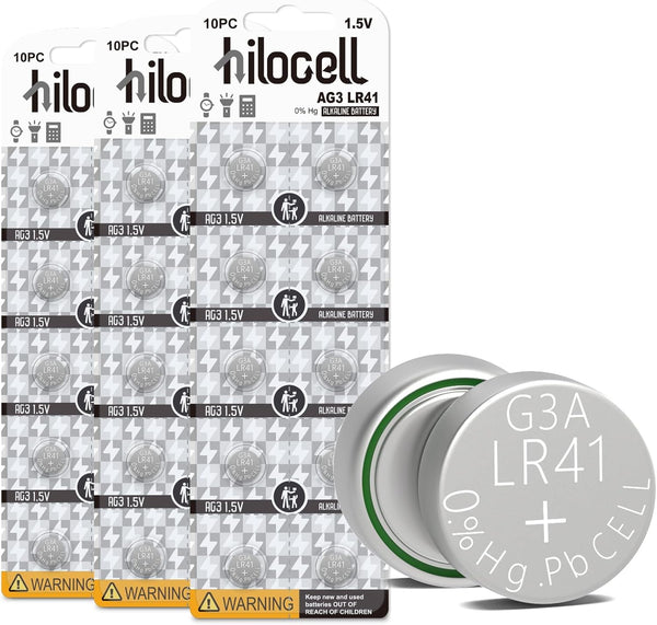 LR41 392 384 192 Battery, 30 Pack, 1.5V AG3 Button Coin Cell Batteries