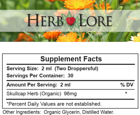 Herb Lore (2 oz) Skullcap Tincture Organic - Alcohol Free Liquid Sleep Aid and Nervous System Support with Scutellaria