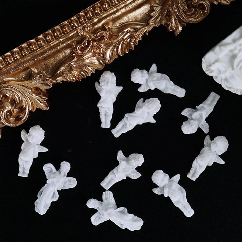 WOKOTO 90PCS White Embossed Angel Nail Charms - 3D Acrylic Nails Accessories, Retro Baroque Designs for Women