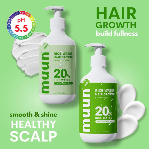Muun Rice Water Shampoo and Conditioner Set | Hair Growth, Regrowth, Thinning Hair | Natural Ingredients including