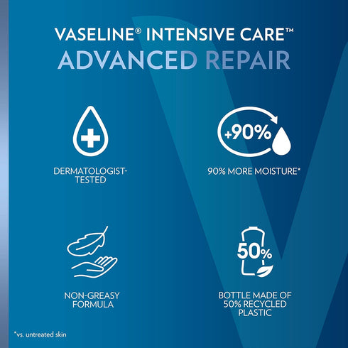 Vaseline Intensive Care Unscented Advanced Repair Body Lotion Pack of 3 - Ultra-Hydrating for Extremely Dry Skin