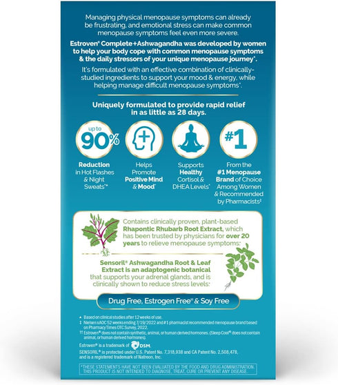 Estroven Complete + Ashwagandha Menopause Supplement for Women - 60 Ct. - Drug-Free & Non-GMO Menopause Relief
