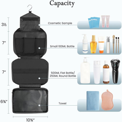 Maliton Toiletry Bag for Men & Women, Hanging Travel Organizer with 4 Compartments, Waterproof Bathroom Shower Bag