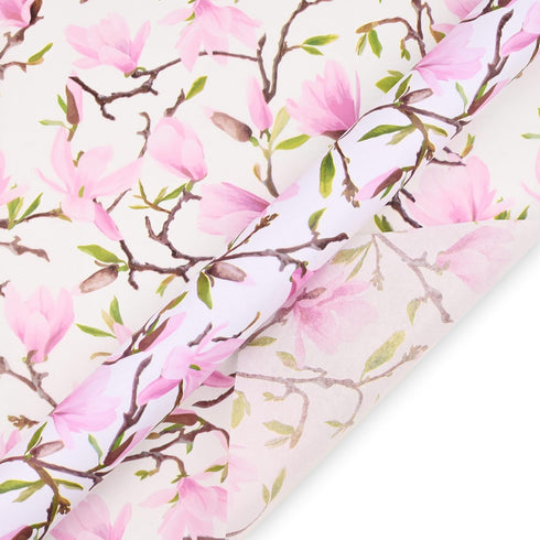 100 Sheets Pink Magnolia Flowers Printed Tissue Paper, Floral Pattern and Leaves Art Decorative Tissue for Gift Wrapping