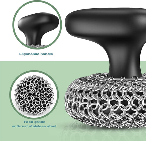Cast Iron Scrubber, Dish Scrub Brush, 316 Cast Iron Cleaner Chainmail Scrubber for Cast Iron Pan Cleaning