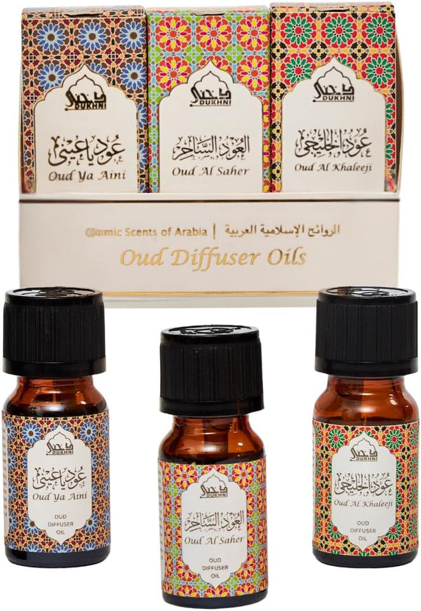 Arabic Oud Diffuser Oil Set, Essential Oils by Dukhni | 3 x
