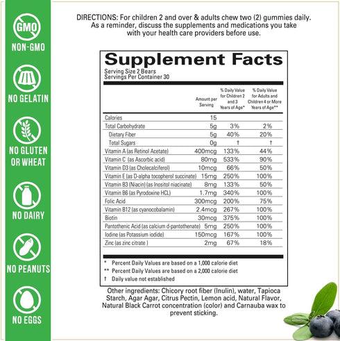 Kids Multivitamin Gummies - Sugar Free, Vegan, 60 Count, Vitamins A, D, B6, B12, and C
