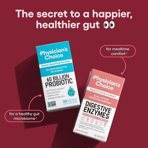 Physician's CHOICE Digestive Enzymes - 60 CT Multi Enzymes with Organic Prebiotics & Probiotics for Digestive Health