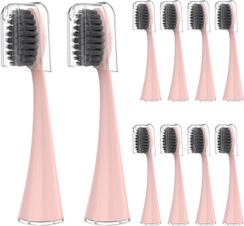 YUNCHI Replacement Toothbrush Heads for Burst Electric Toothbrush, Soft Charcoal Bristles, 10 Count, Rose Gold