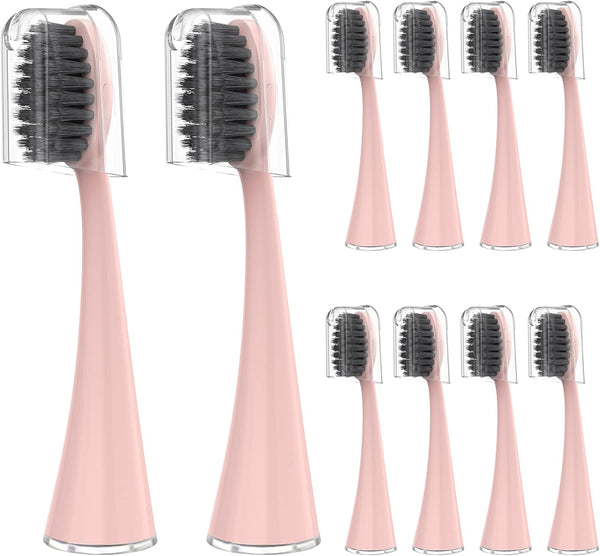 YUNCHI Replacement Toothbrush Heads for Burst Electric Toothbrush, Soft Charcoal Bristles, 10 Count, Rose Gold