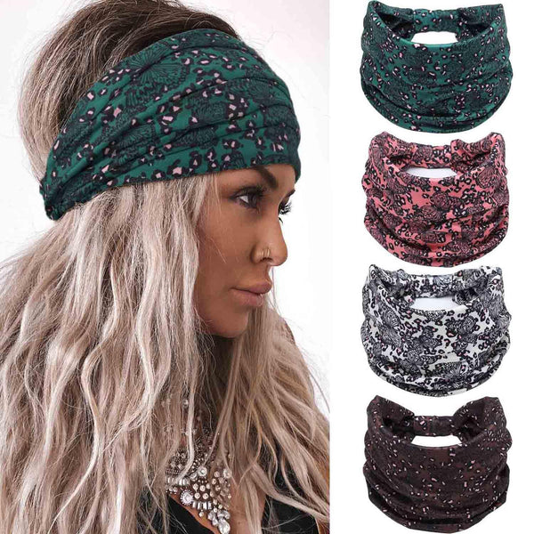 Wide Boho Headbands for Women, Knotted Turban Headband, Elastic Nonslip Hairbands for Yoga Running