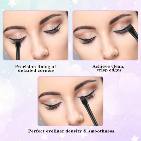 3 Pcs Fine Angled Eyeliner Brush Set, Thin Eyebrow Brush for Precision Gel Eye Liner and Brow Tinting