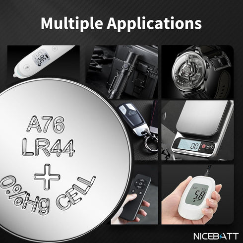 NICEBATT LR44 60 Pack, AG13 L1154F 357 303 SR44 A76 1.5V Batteries Premium Alkaline Button Coin Cell Battery