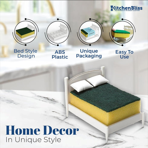 Dreams Sponge Holder - Bed Shape Design Plastic Dish Sponge Holder for Kitchen Sink, Sponge Included