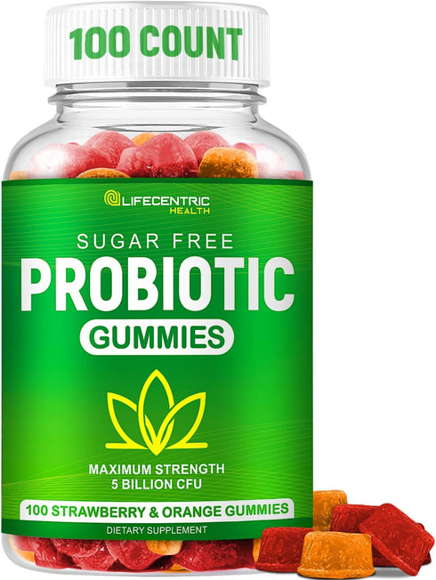 Probiotic Gummies for Adults and Kids, Max Strength 5 Billion CFU | Organic Sugar Free Gummies for Digestive Health |