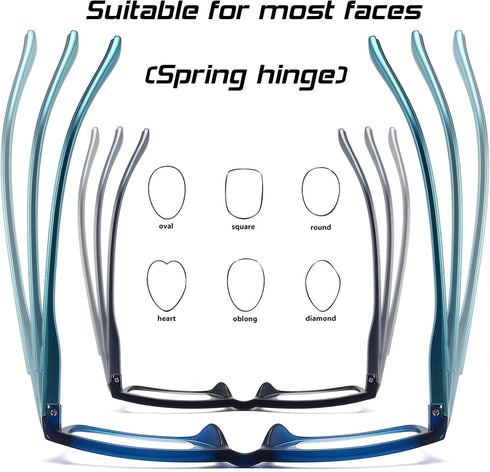 Reading Glasses, Blue Light Blocking for Men Women, Rectangular Frame Computer Readers with Spring Hinge