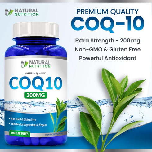 Generic Natural Coq10 200mg Vitamin, 200 Capsules - Quick Absorption, Gluten Free & Non-GMO