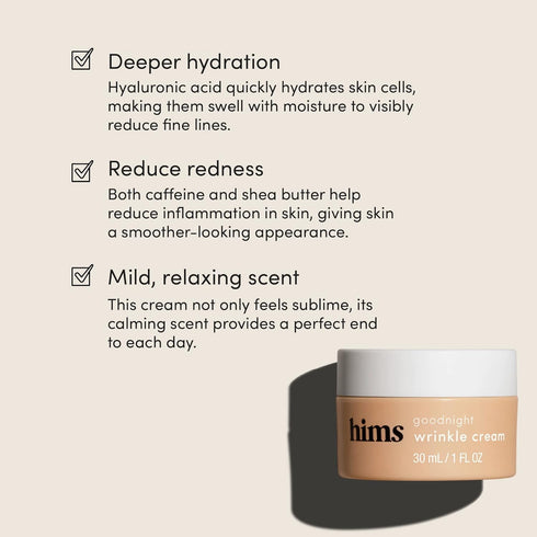 hims Goodnight Wrinkle Cream for Men, Night Cream with Caffeine, Hyaluronic Acid, Vegan, 1oz